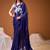 Navy blue floral satin designer saree