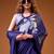 Navy blue floral satin designer saree