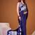 Navy blue floral satin designer saree