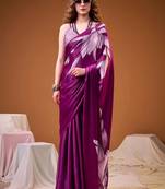 Purple floral satin fusion saree