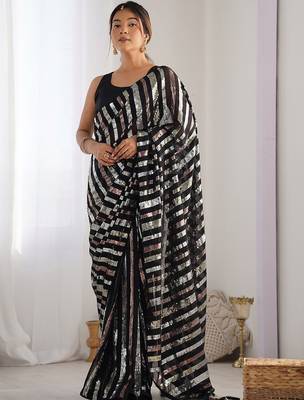 Black embellished sequinned heavy work saree 1