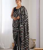 Black embellished sequinned heavy work saree