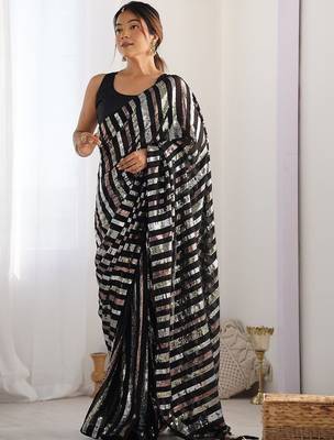 Black embellished sequinned heavy work saree 2
