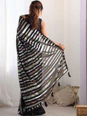 Black embellished sequinned heavy work saree 3