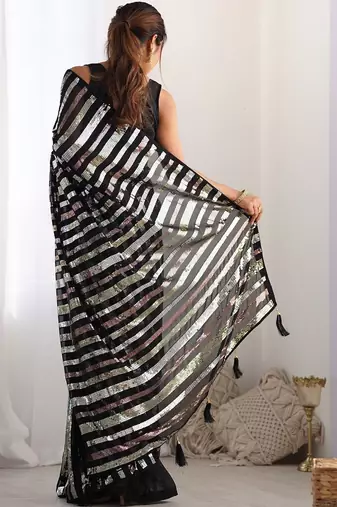 Black embellished sequinned heavy work saree