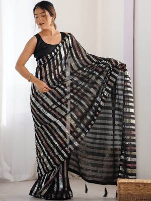 Black embellished sequinned heavy work saree 4