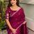 Maroon floral embroidered designer tussar saree
