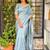 Sea green floral embroidered designer tussar saree