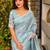 Sea green floral embroidered designer tussar saree