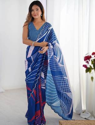 Blue sequinned pure chiffon saree 1