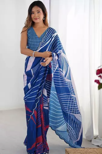 Blue sequinned pure chiffon saree