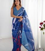 Blue sequinned pure chiffon saree