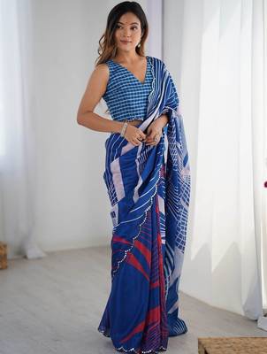 Blue sequinned pure chiffon saree 2