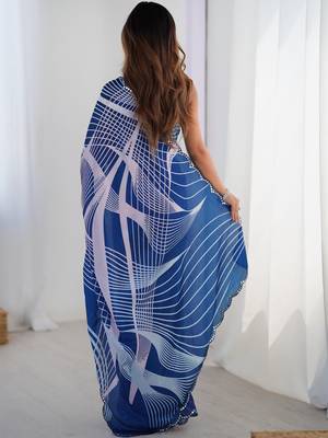 Blue sequinned pure chiffon saree 3