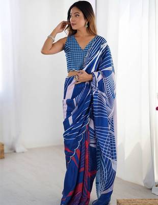 Blue sequinned pure chiffon saree 4