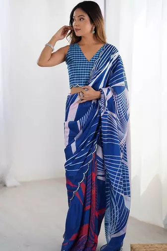 Blue sequinned pure chiffon saree