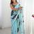 Turquoise floral sequinned pure chiffon saree