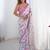 White floral mirror work pure chiffon saree