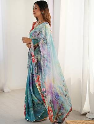 Multicolor floral sequinned pure chiffon designer saree 1
