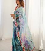 Multicolor floral sequinned pure chiffon designer saree