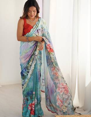 Multicolor floral sequinned pure chiffon designer saree 4