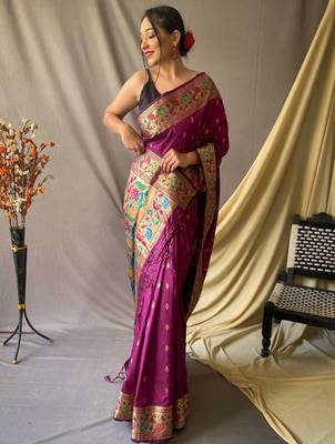 Purple purple silk blend woven design sarees 1