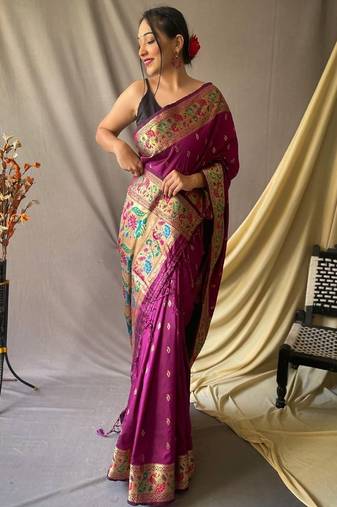Purple purple silk blend woven design sarees