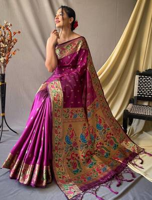 Purple purple silk blend woven design sarees 2