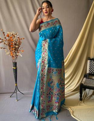 Blue blue silk blend woven design sarees 1