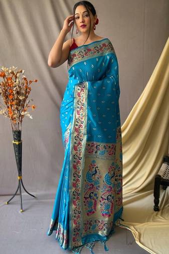 Blue blue silk blend woven design sarees