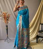 Blue blue silk blend woven design sarees
