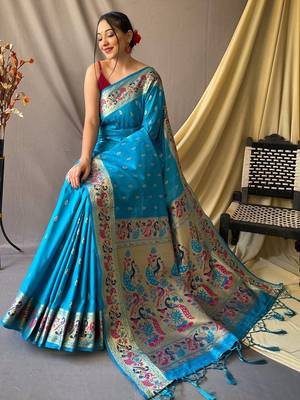 Blue blue silk blend woven design sarees 2