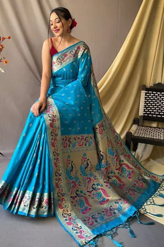 Blue blue silk blend woven design sarees