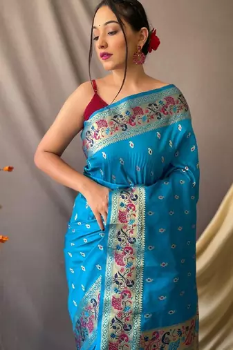 Blue blue silk blend woven design sarees