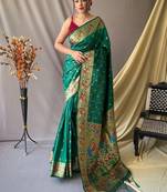 Green green silk blend woven design sarees