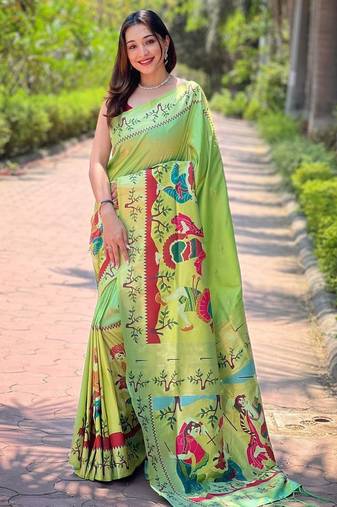 Green woven design zari paithani saree