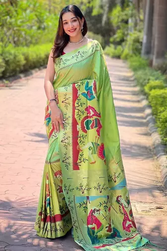 Green woven design zari paithani saree