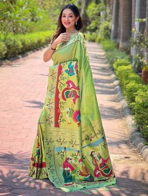 Green woven design zari paithani saree 2