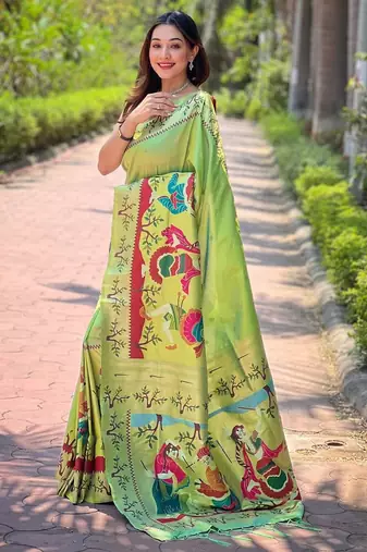 Green woven design zari paithani saree