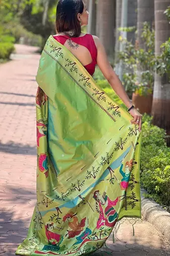 Green woven design zari paithani saree