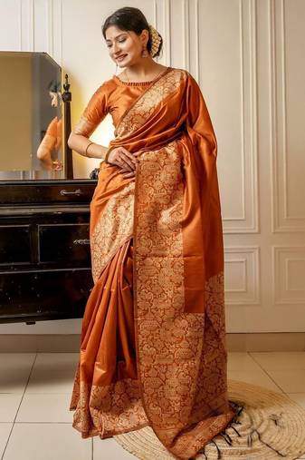 Orange woven design saree with unstitched blouse piece