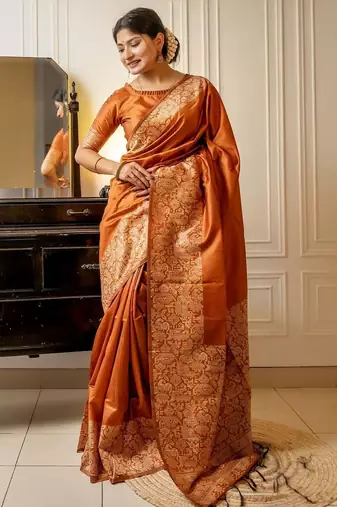 Orange woven design saree with unstitched blouse piece
