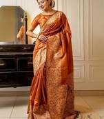 Orange woven design saree with unstitched blouse piece