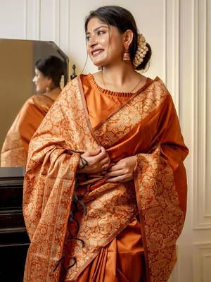 Orange woven design saree with unstitched blouse piece 2