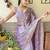 Lavender burberry silk floral embroidered saree with unstitched blouse piece