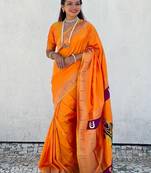 Orange woven design silk blend paithani saree