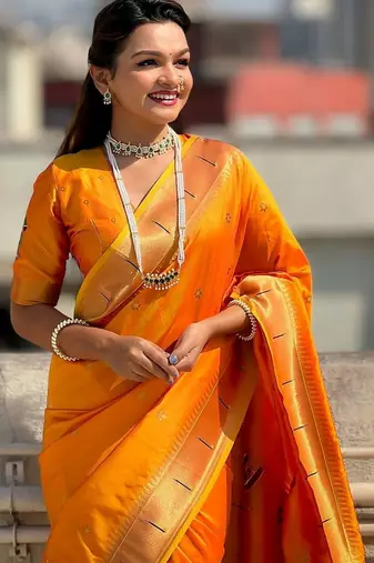 Orange woven design silk blend paithani saree