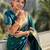 Teal floral woven design zari paithani saree