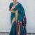 Teal floral woven design zari paithani saree