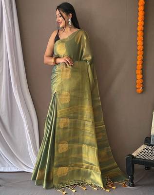 Teal woven design zari tissue saree 1